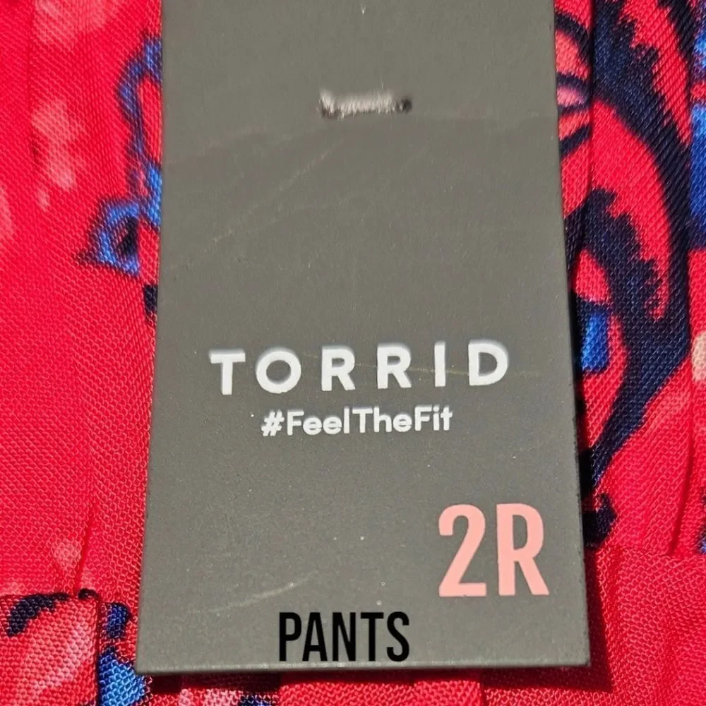 TORRID Red Floral challis button down crop top with  pull on pant set NWT